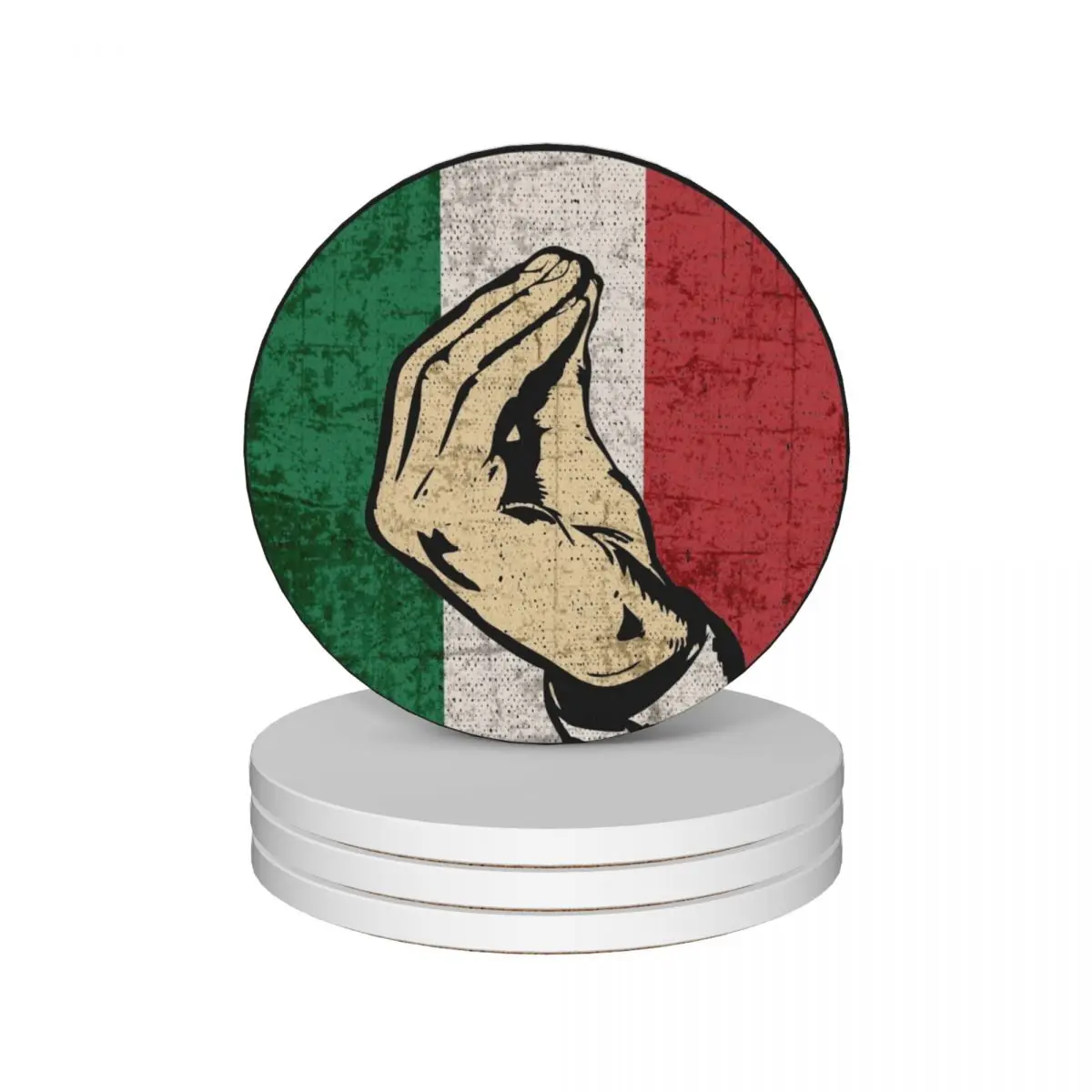 Italian Hand Gesture Sing Language Funny Italy Flag Vintage Ceramic Coasters (Set of 4) cute set Coasters