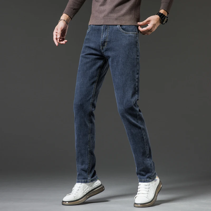 Korean Style Mens Slim Fit Stretch Jeans Elasticity Straight Leg Casual Daily Wear Versatile 2025 Spring Autumn Fall Denim Pants