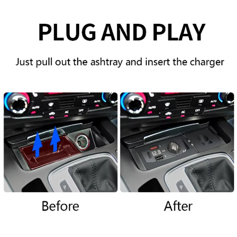 Para audi a4 b8 a5 a4 allroad s4 rs4 q5 sq5 8r s5 rs5 carregador de carro usb carregamento rápido isqueiro divisor qc3.0 tipo-c pd2.0