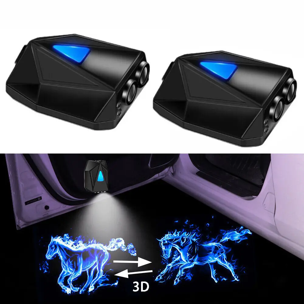 LED car door dynamic 3D cartoon projection light door atmosphere projection light USB charging wireless welcome decorative light