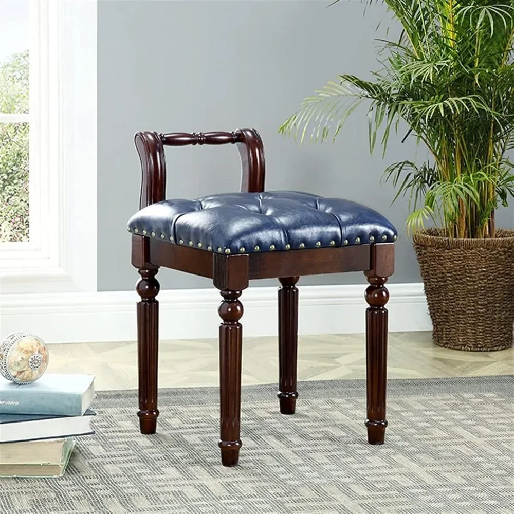 Stołek toaletkowy z litego drewna z miękką poduszką, stołek fortepianowy, krzesło do makijażu, skórzany stołek do recepcji, materiał z drewna gumowego