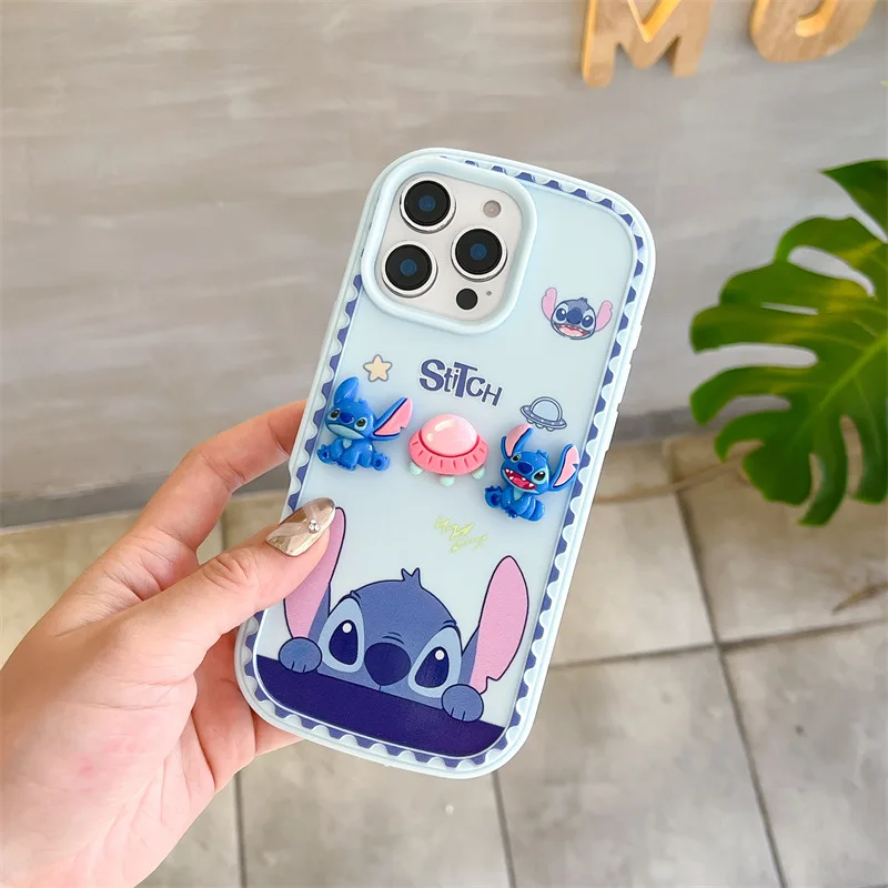 Kawaii Cartoon Disney 3D Doll Stitch Silicone soft shell Dustproof soil Phone Case For iPhone 16 Pro 15 14plus 13 11 12 ProMax