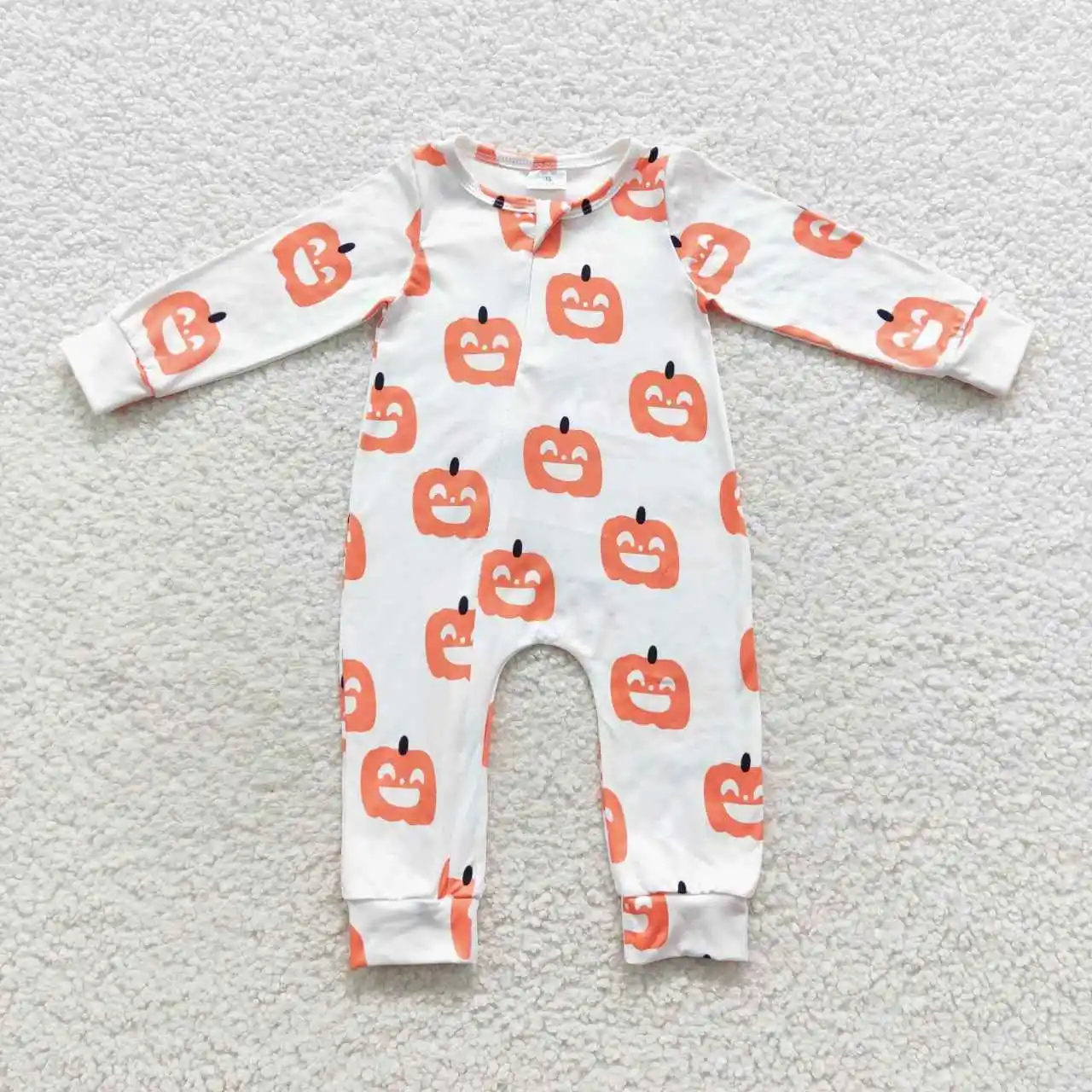 

LR0429 Baby Halloween Clothes Long Sleeve Pumpkin Print Milk Silk Kids Romper From 0-3M To 2T