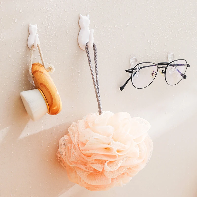 Ganchos adhesivos resistentes al agua para baño, adhesivo de plástico para pared de gato, colgador de puerta para cocina, gancho transparente para