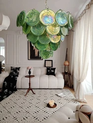 Modern Luxury French Green Glass Ceiling Chandelier Lighting 2026 Elegant Home Decoration Big Hanging Lamps over Living Room