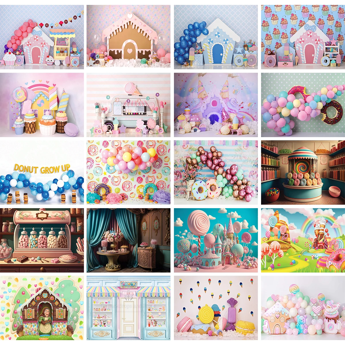 Donuts Candy House Photography Background Newborn Baby 1st Birthday Girl Cake Smash Backdrop Lollipop Shop Party Photo Prop