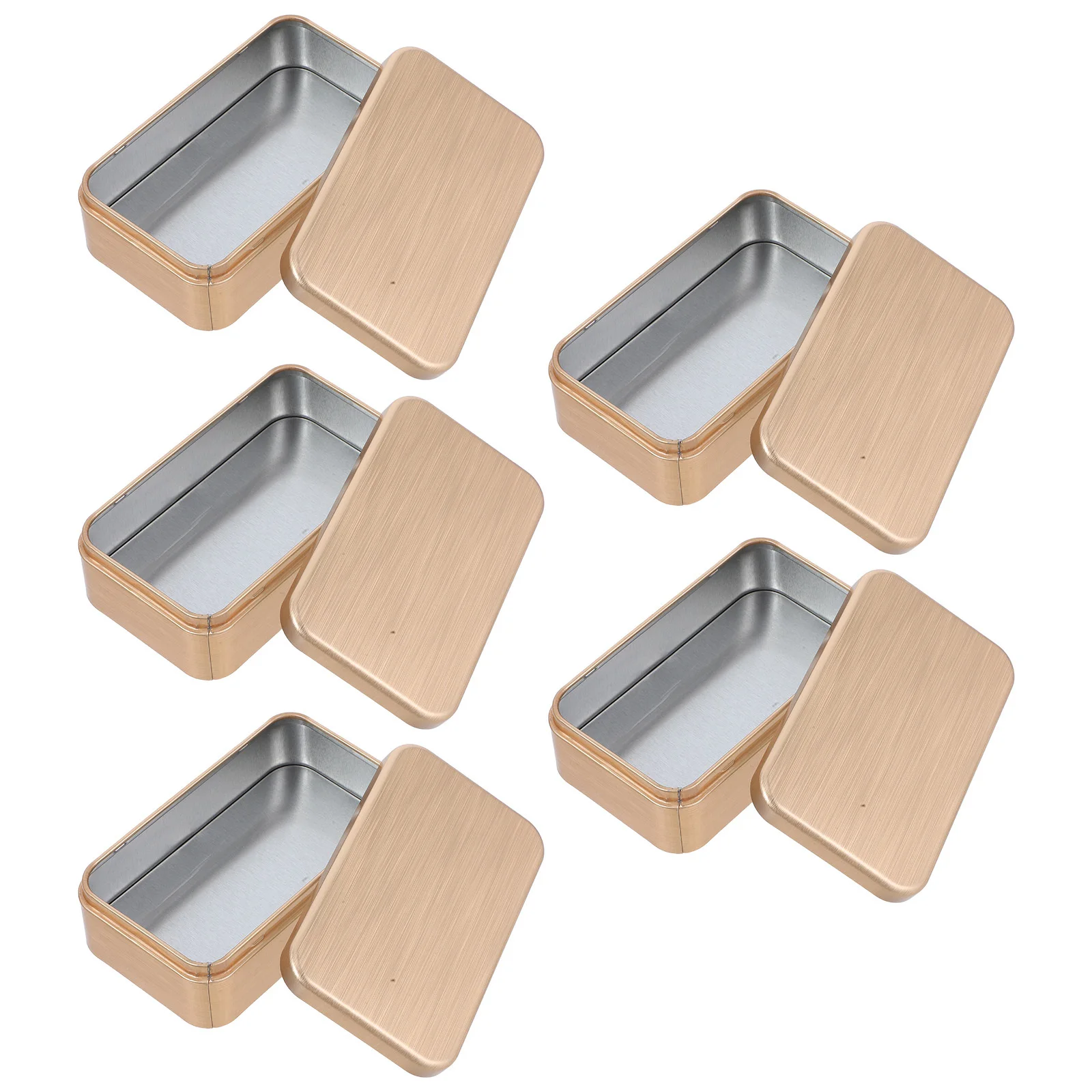 

5pcs Square Brushed Tin Box Set Smooth Metal Storage For Jewelry Coins Pills Candy Snacks Tea Mini Tins With Lid Decorative Gift
