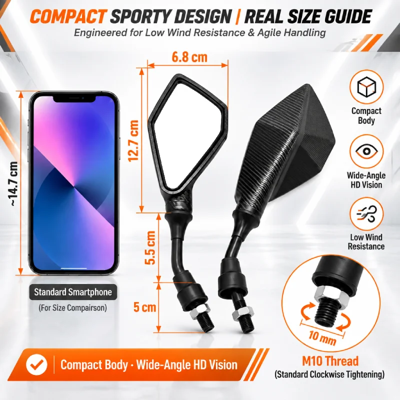 Motorcycle Mirrors Universal 10MM Motorcycle Rearview Mirrors Scooter E-Bike ATV Dirt Bike Rear View Mirrors HD Side Mirror