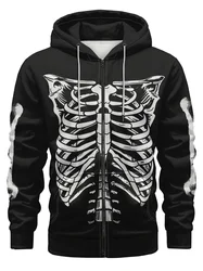 Men's Stylish Zip-up Skeleton Print Y2K Hoodie With Pockets Breathable Comfy Hooded Coat For Spring And Autumn Casual Comfort