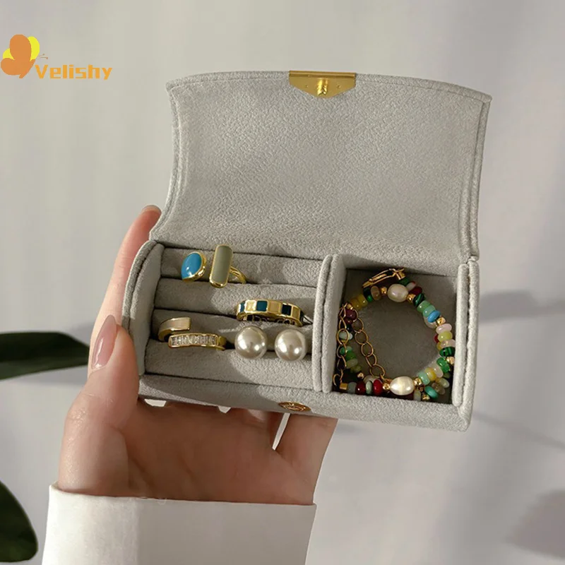 

Exquisite Portable Mini Jewelry Storage Box For Women's Business Trips Anti-oxidation Light Luxury Velvet Ring Jewelry Box