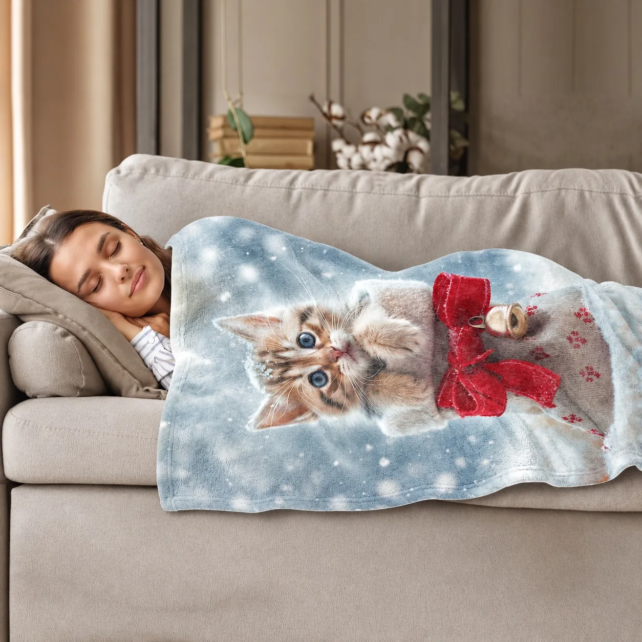 Gothic Black Cat Floral Flannel Throw Blanket Soft Polyester Digital Print Blanket for Sofa Bed Couch Home Decor Halloween Gifts