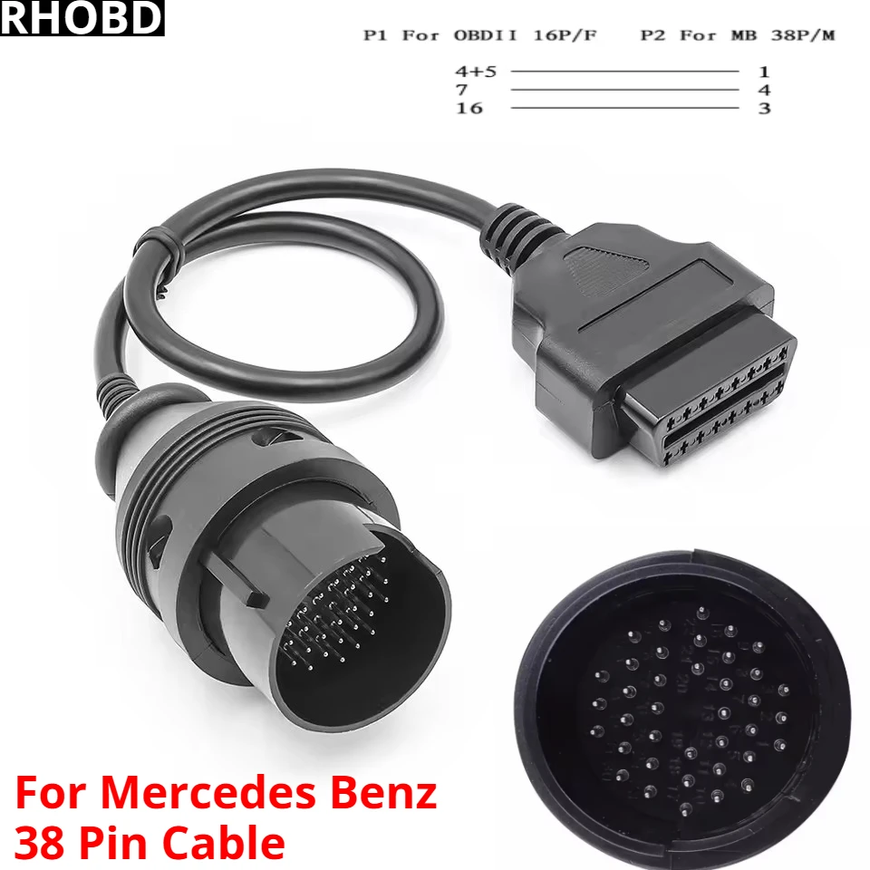 HOT For Mercedes 38Pin to 16Pin Female Connector OBD OBD2 OBDII Diagnosis Connector Extension Cable Adapter for Benz Tool