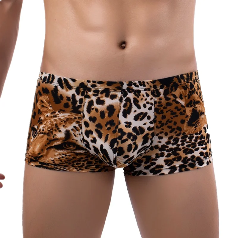 Bóxer de piel de serpiente para hombre, ropa interior transpirable con bolsa convexa en U, bragas de leopardo, Cueca, M-XXL