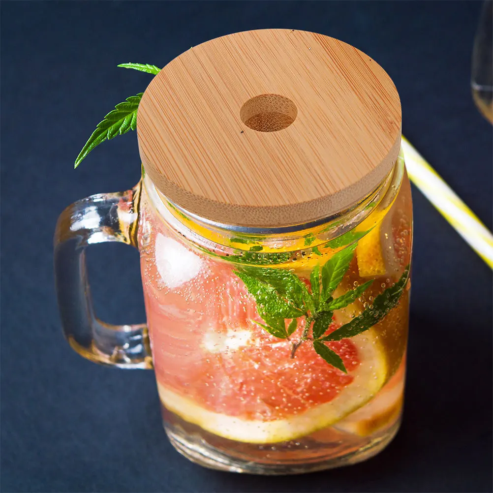

2pcs Bamboo Mason Jar Lids Large Mouth Sealing Covers Reusable Bottle Caps for Smoothie Cup Coffee Mug Jar