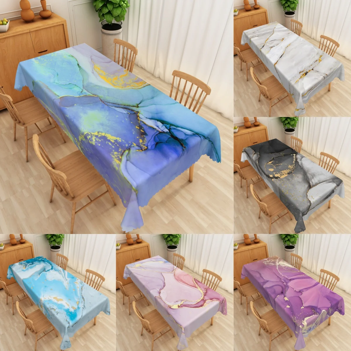 

Marble Watercolor Rectangle Table Cloth Party Decor Reusable Waterproof Stain Resistant Home Kitchen Dining Wedding Tablecloth