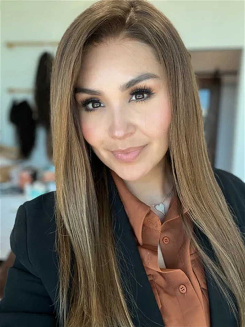 Ombre Brown Blonde Highlights HD Invisible Synthetic Lace Front Wig Soft Long Straight Wig Heat Friendly Hair Girls Gift Wig