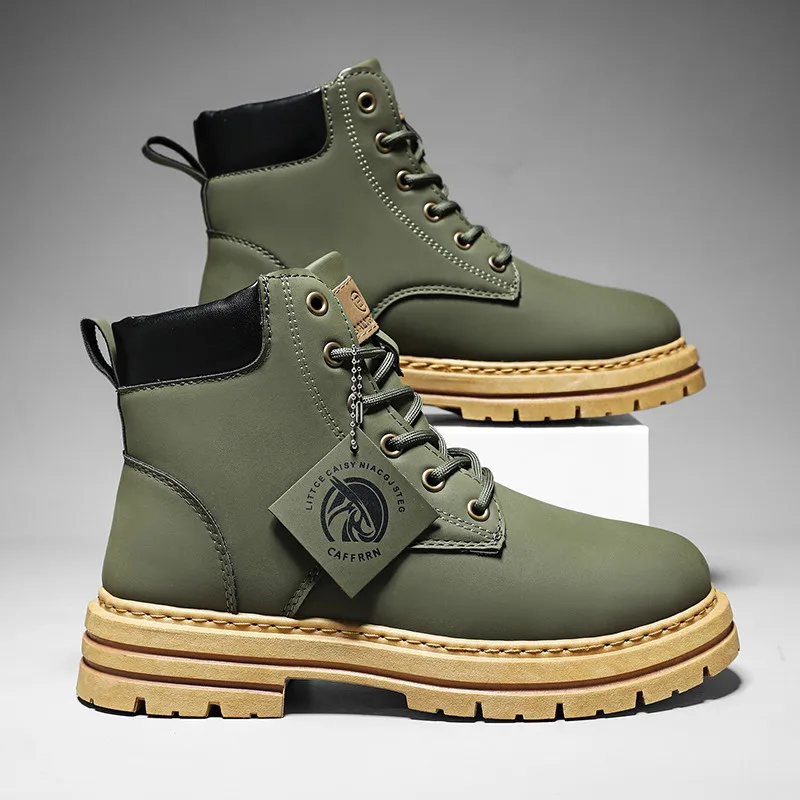 Hot Sale Cheap Boots for Men Green Platform Boots Casual Men Lace-up Ankle Boots Men Work Boots Plus Size 48 Botas Para Hombre