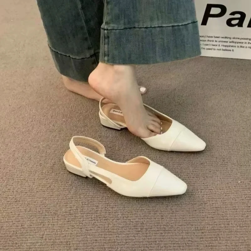 

2025 Fashion Women's Low-heeled Bag Head Sandals French Nude Thick-heeled Backless Style Large Size Shoes Fragrance Design