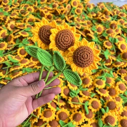 5/10PCSKnitted Artificial Sunflower Finished Hand Woven Flower Yarn Crochet Wedding Decor 15cm Sunflower Bouquet Crochet Flowers