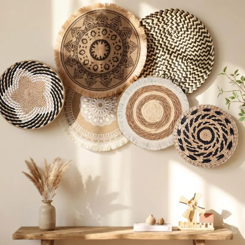 Handmade Straw Woven Wall Hanging Set Farmhouse Boho Wall Decor For Dining Room Bnb Rustic Kitchen Centerpiece Gift For Couples
