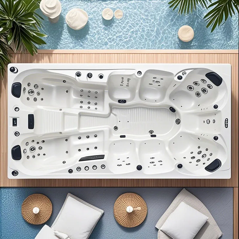 Luxury 12 Person Outdoor Hot Tub Balboa System Acrylic  Outdoor Jacuzzier with LED Waterfall and Bluetooth for Garden Villa