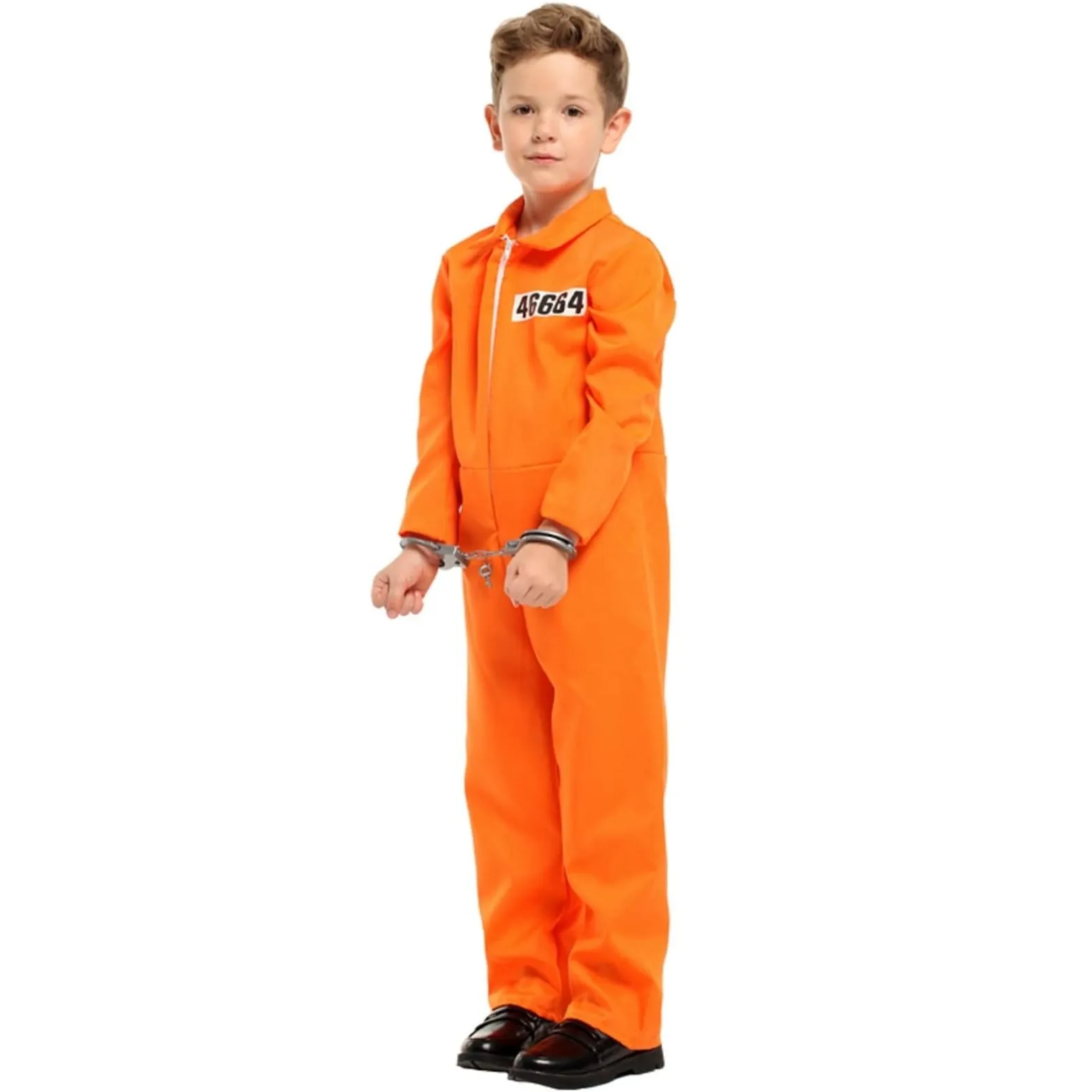 Prisoner Costume Kids,Orange Prisoner Jumpsuit with Handcuffs,Jailbird Inmate Prison Uniform