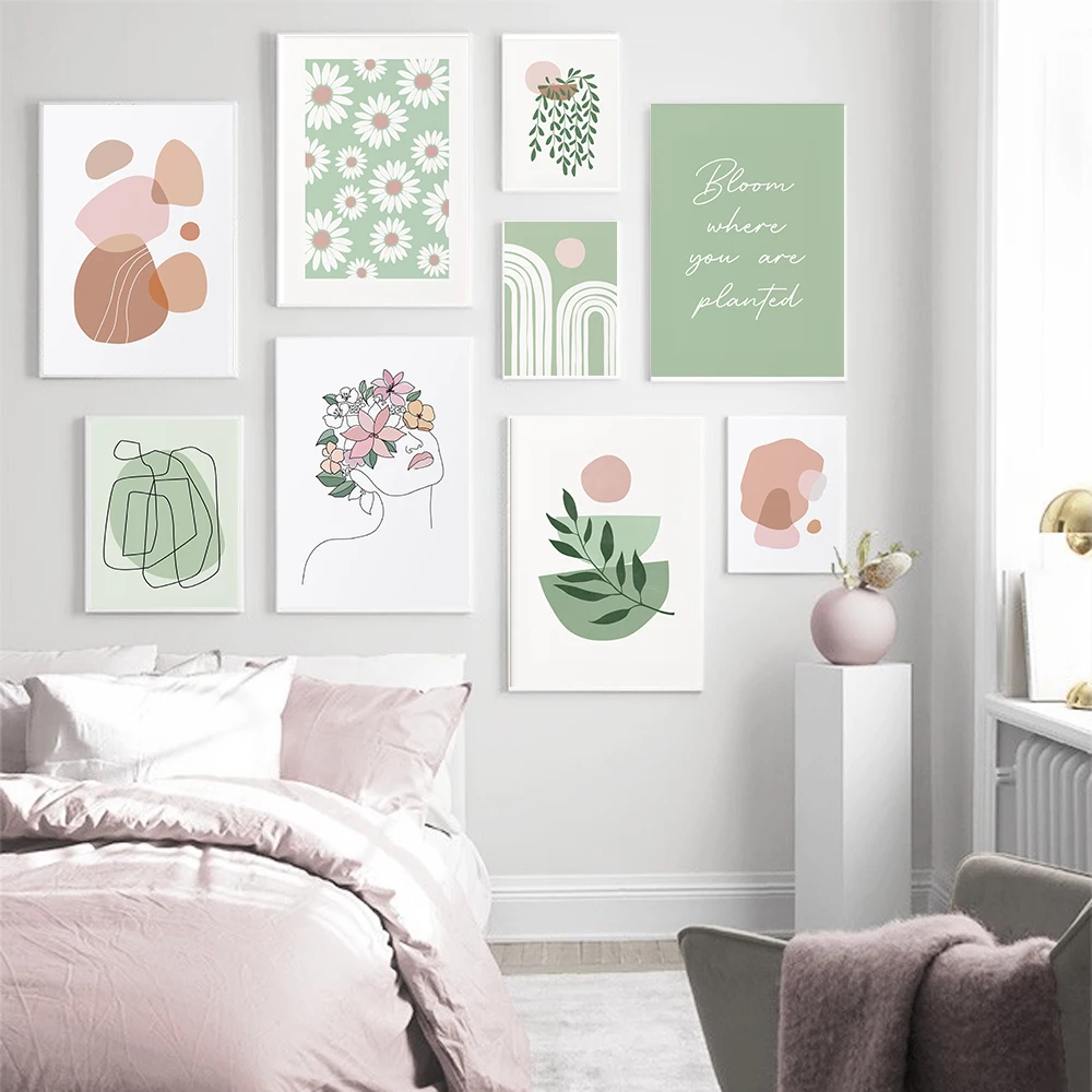 

Botanical Gallery Set Poster, Terracotta Canvas, Wall Picture Art, Abstract Boho, Minimalist Decoration, Sage Green, Blush Pink