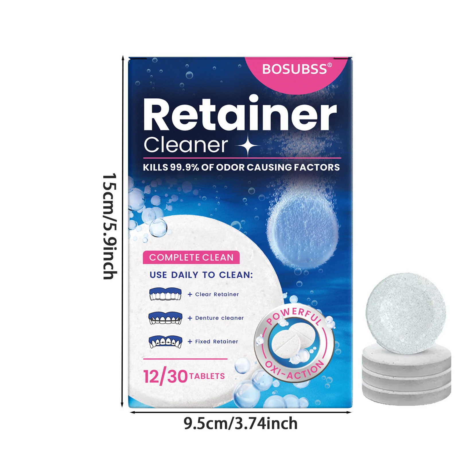 12pcs Menthol Denture Cleaning Tablets, Retainer Aligner Effervescent Tablets, Disposable Aluminum Foil Bag Oral Braces Cleaner image 3