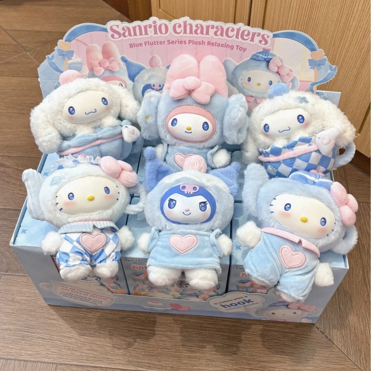 

Персонаж мультфильма Blue Flutter Series Виниловая слепая коробка для лица 15 см Hello Kitty My Melody Cinnamoroll Kawaii Мягкая мягкая игрушка в подарок