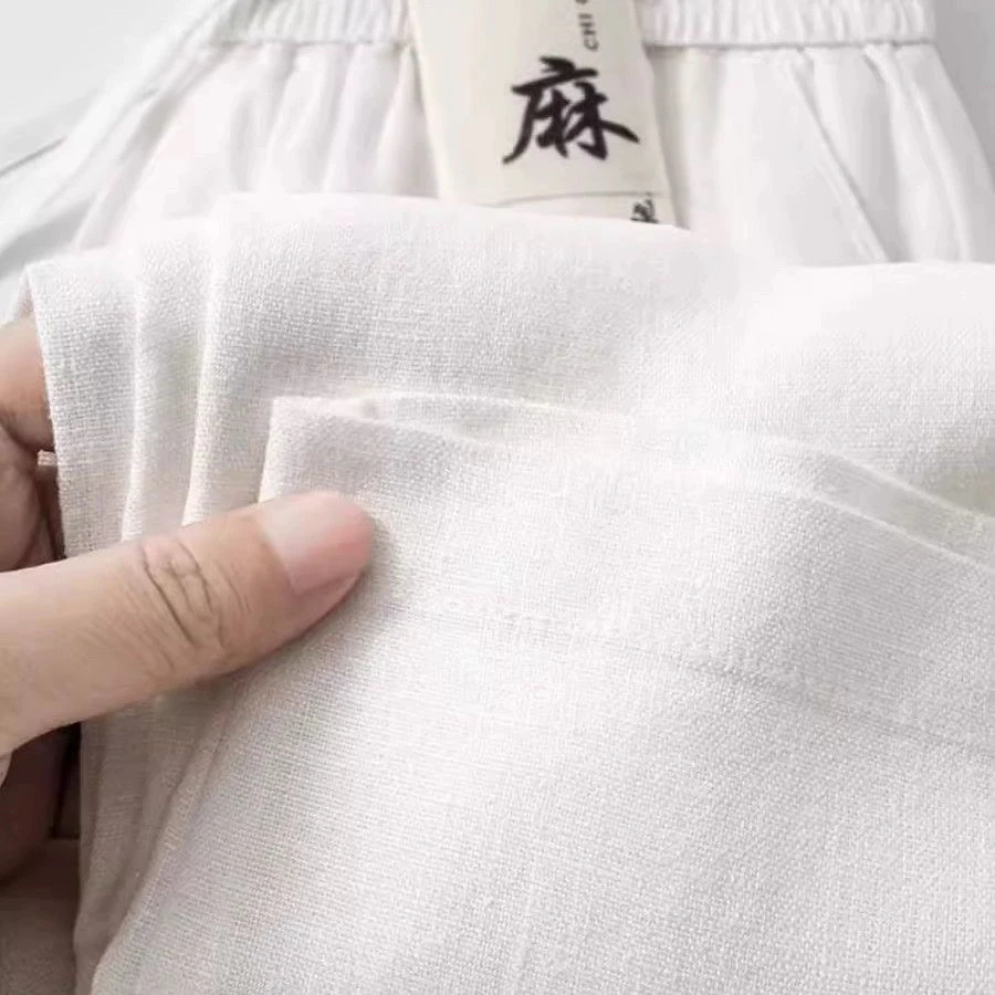 

Cotton Linen Men's Straight Leg Loose Summer Thin Elastic Waist White Casual Pants Lightweight Comfortable Straight Tube Trou...