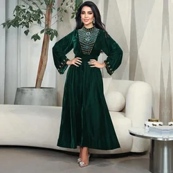 Luxury Middle East Party Jalabiya Elegant Muslim Women Velvet Abaya Dress Islamic Turkey Diamond Dresses Arabic Spring Clothing