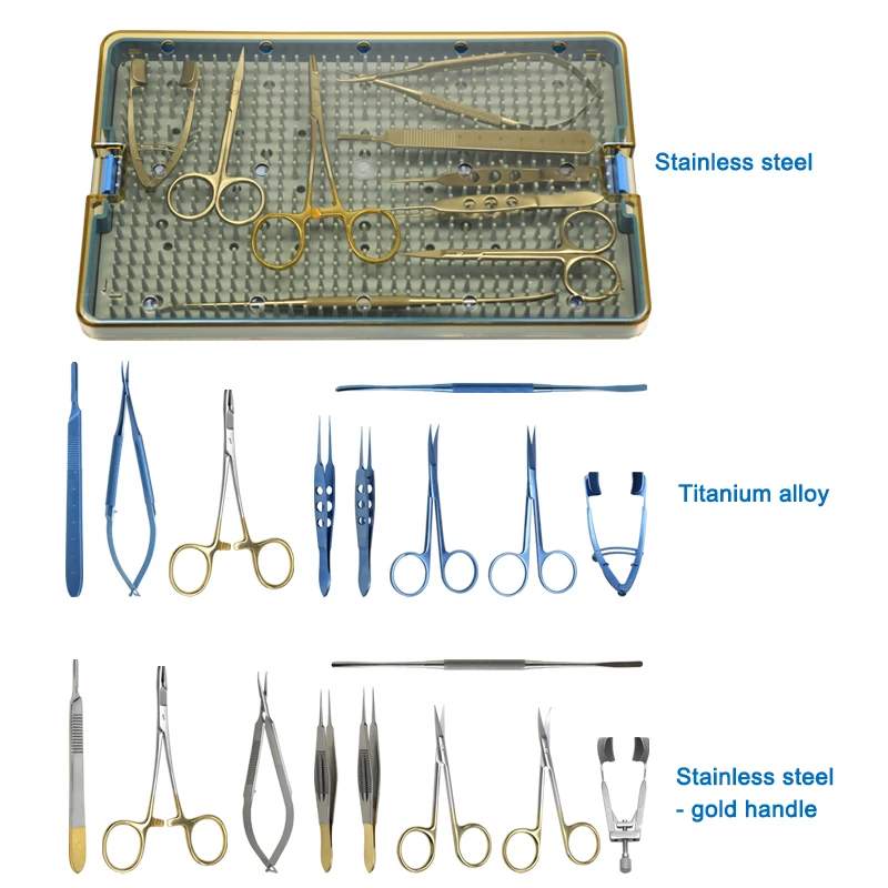 Pterygium Surgical Instrument Set Needle Holder Forceps Stainless Steel Titanium Alloy Ophthalmic Microsurgery Kit Eye Tools