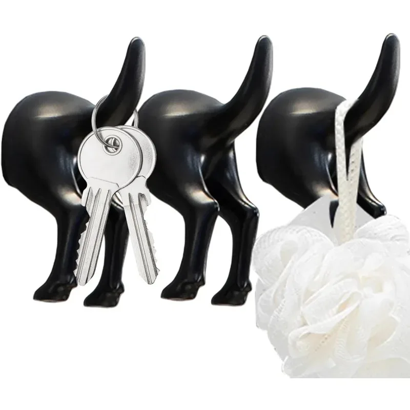 Dog Tail Hooks 3Pcs Nordic Plastic Wall Mounted Self Adhesive Coat Hat Key Hanger Storage Rack Decoration Novelty