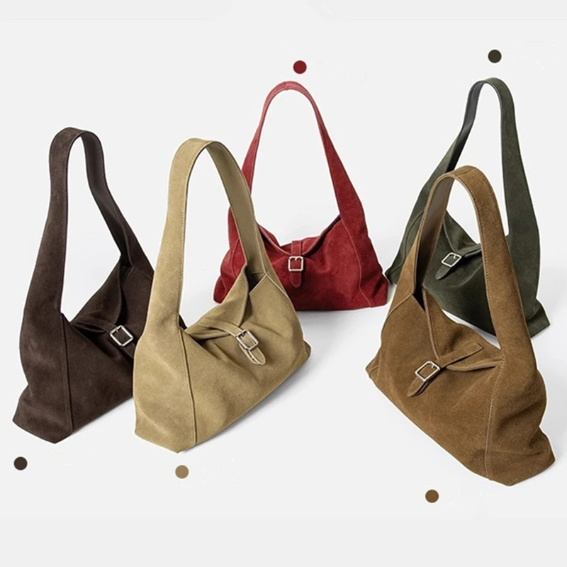 

Jenny&Dave Nordic Minimalist Cowhide Suede Tote Bag Retro Frosted One-shoulder Underarm Bag Commuter Versatile Bag Women