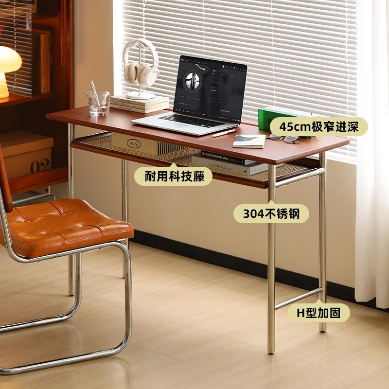 Furniture Solid wood Extremely narrow desk Retro home office computer desk Nordic small apartment student writing desk