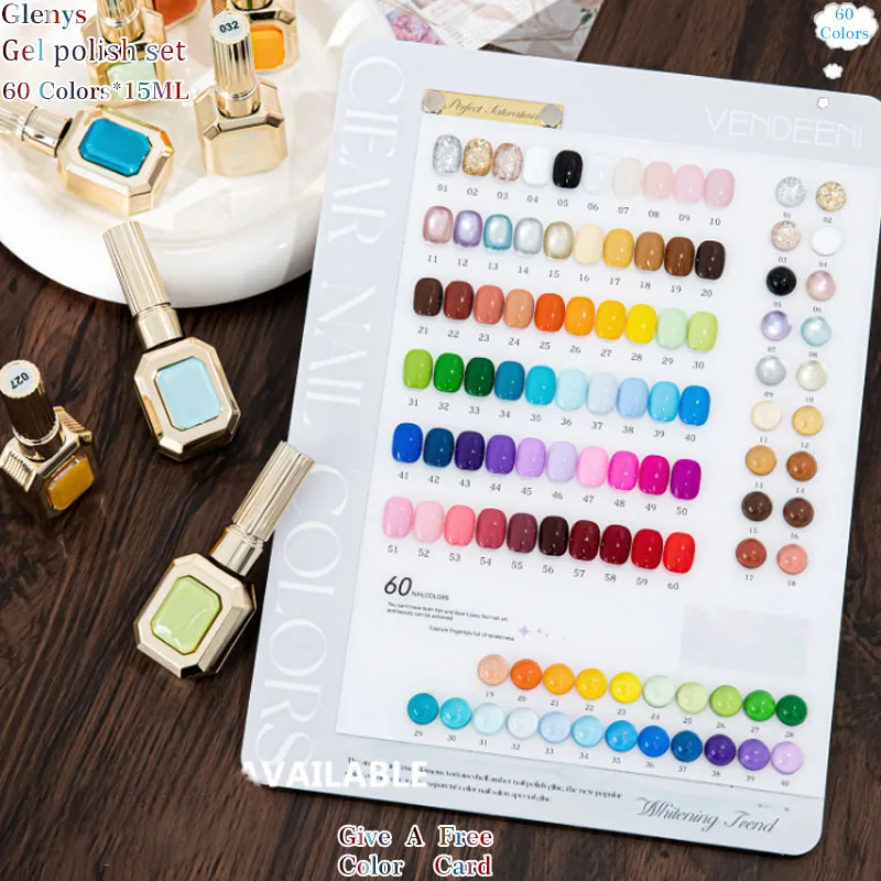 Glenys60 comprehensive color nail polish glue new immersion gel color matching card nail shop essential nail art varnish set