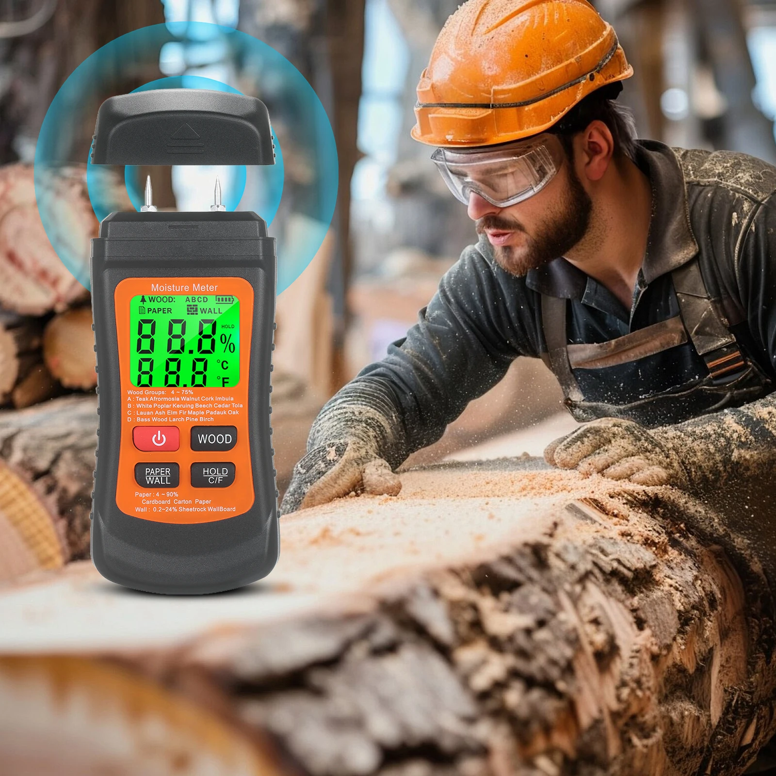 2Pin Wood Digital Moisture Meter with Backlit LCD Ygrometer Water Detector for Building Material Firewood Walls Paper Floor