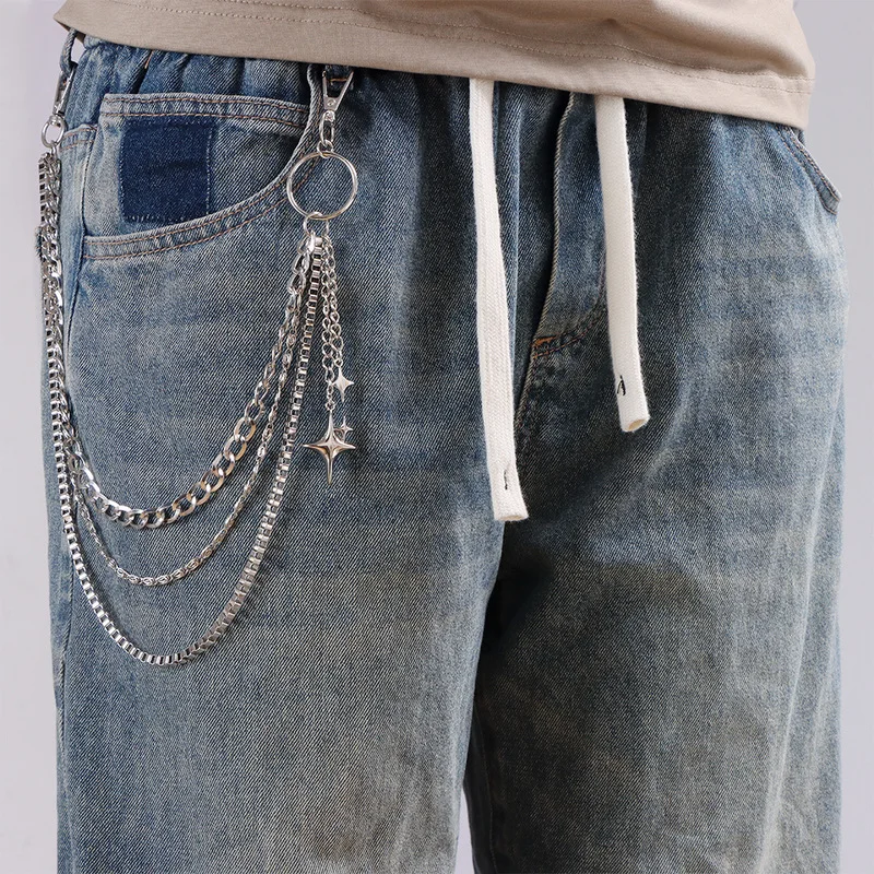 Four‑Pointed Star Multi‑Layer Pants Chain Silver Metal Waist Chain Y2K Punk Jeans Keychain Cool Street Accessory