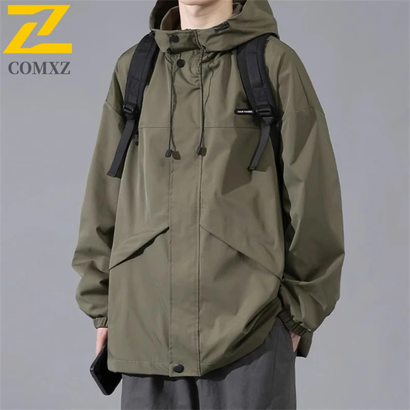 

2025 Men Windbreaker Jacket Autumn Hooded Casual Workwear Coat Fashion Outdoor Lightweight Waterproof Breathable Windproof Coat