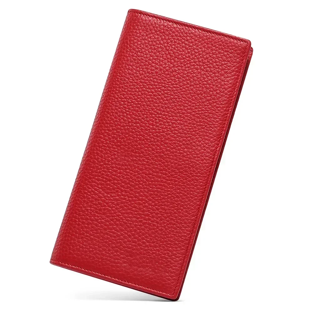 RFID Women Long Genuine Cow Leather Wallets Vintage Soft Thin Cowhide Purse Clutch Card Holder High-quality Money Clip 7-5