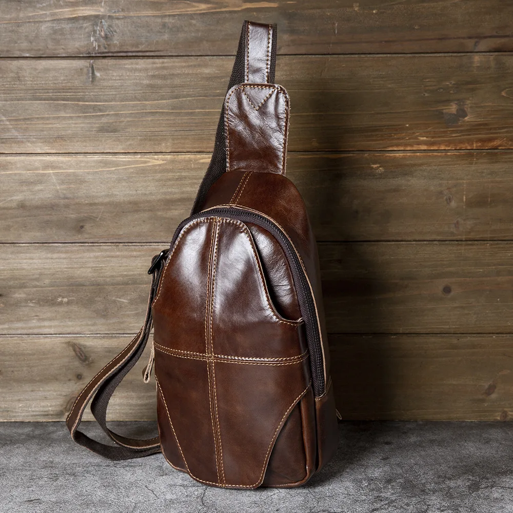 Stylish Genuine Leather Men's Chest Bag with Oil Wax Craftsmanship