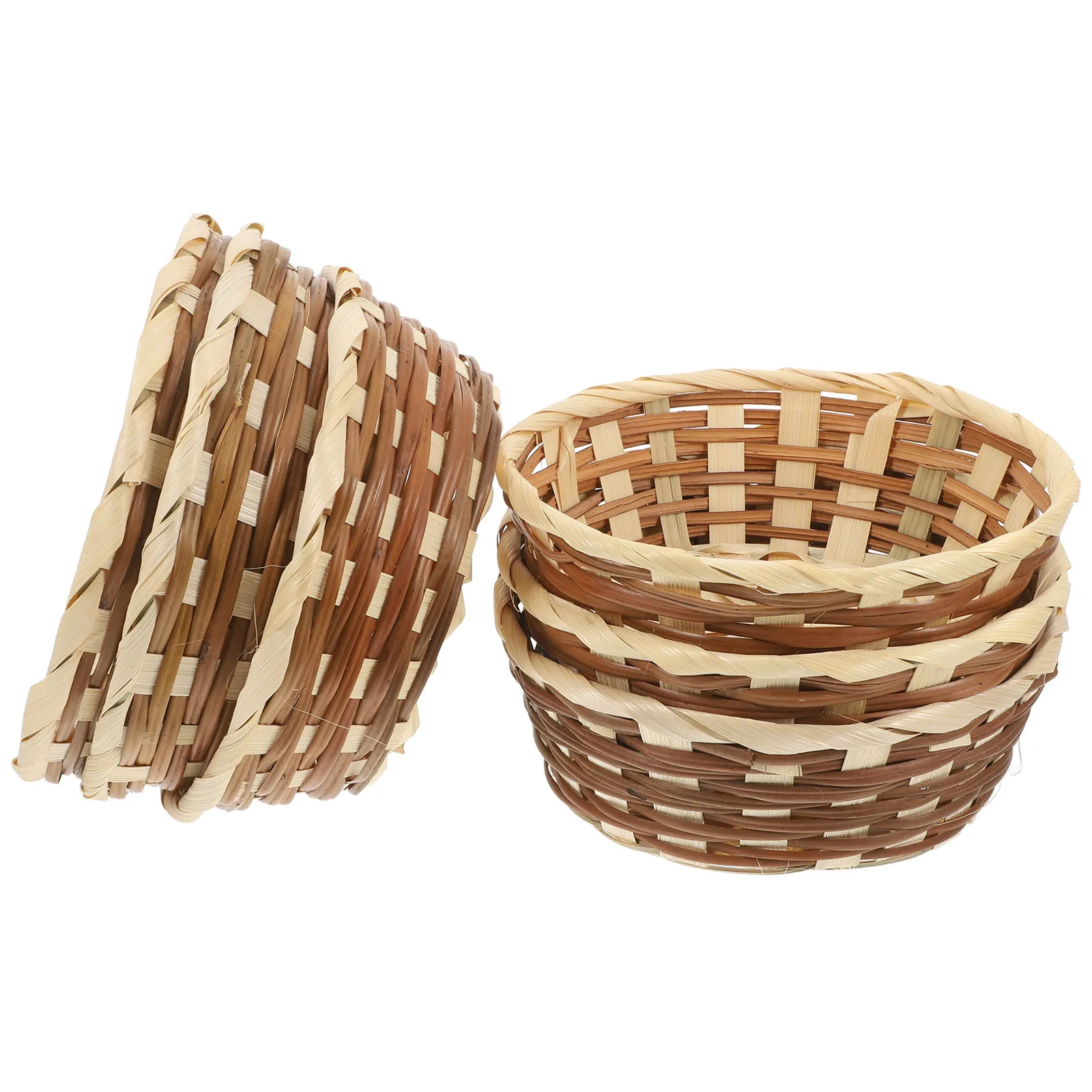 6Pcs Bamboo Woven Round Bread Basket Small 7-Inch Kitchen Food Storage Container Fruit Holder Snack Organizer Fall Basket