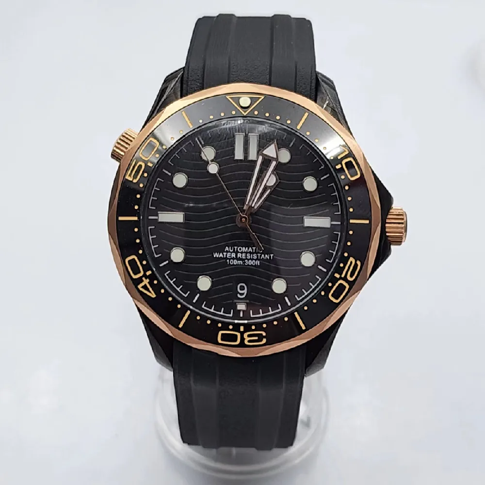 41mm Pvd Black And Rose Gold Stainless Steel Watch With Japan NH35 Automatic Mechanical Movement