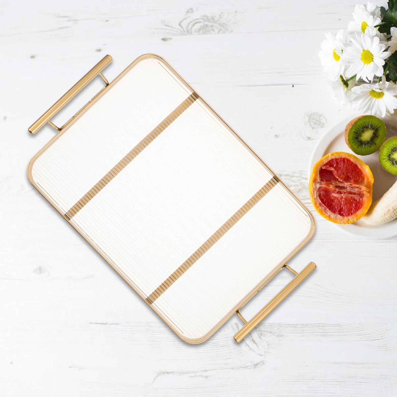 

Elegant Rectangle Acrylic Tray Handles Horizontal Design for Tea Cups Coffee Drinks Kitchen Decor Home Use Serving