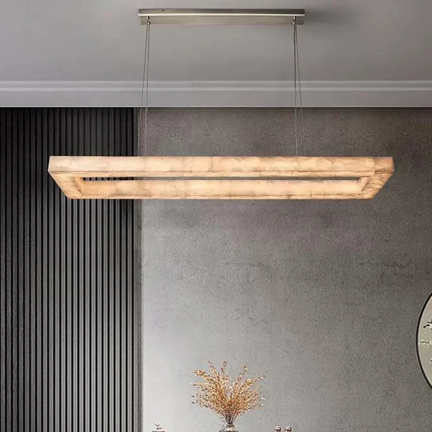 Modern Design Square Natural Marble Dining Room Led Pendant Light Minimalist Villa Living Room Alabaster Pendant Lamp