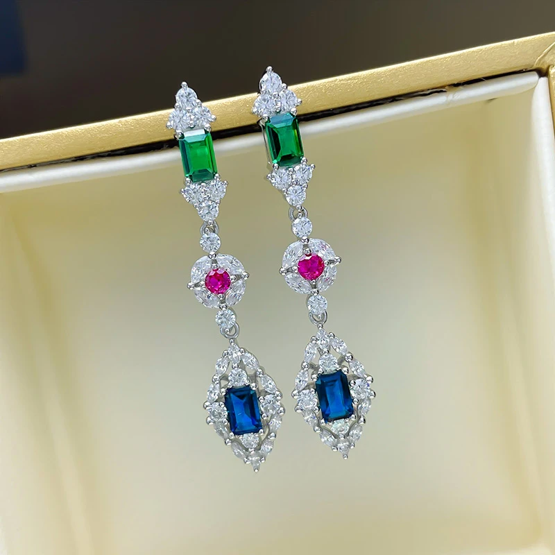 Huitan Green/Red/Blue Cubic Zirconia Dangle Earrings for Women Wedding Accessories Exquisite Female Earrings New Trendy Jewelry