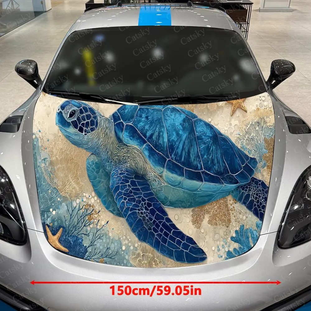 Charming Underwater Turtle Car Hood Stickers - Self-Adhesive, Waterproof and Durable Vinyl Wrap, Decorate And Protect Your Car -