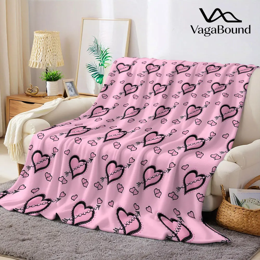 Pink Lace Arrow Heart Flannel Blanket Warm Soft Halloween Christmas Decorative Couch Warm Cozy All-Season Gift