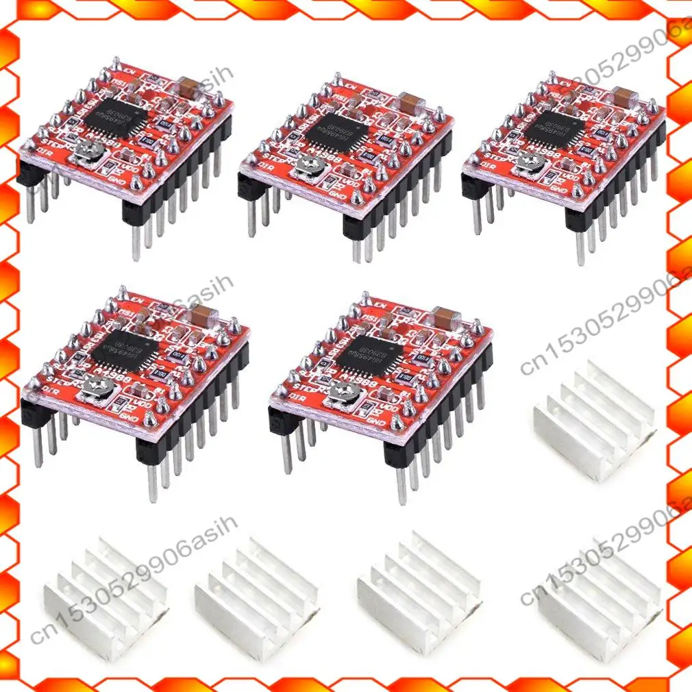 -AT52 5 قطعة A4988 Stepstick محرك متدرج نموذج مشغل مع بالوعة الحرارة للطابعة ثلاثية الأبعاد Reprap مناسبة
