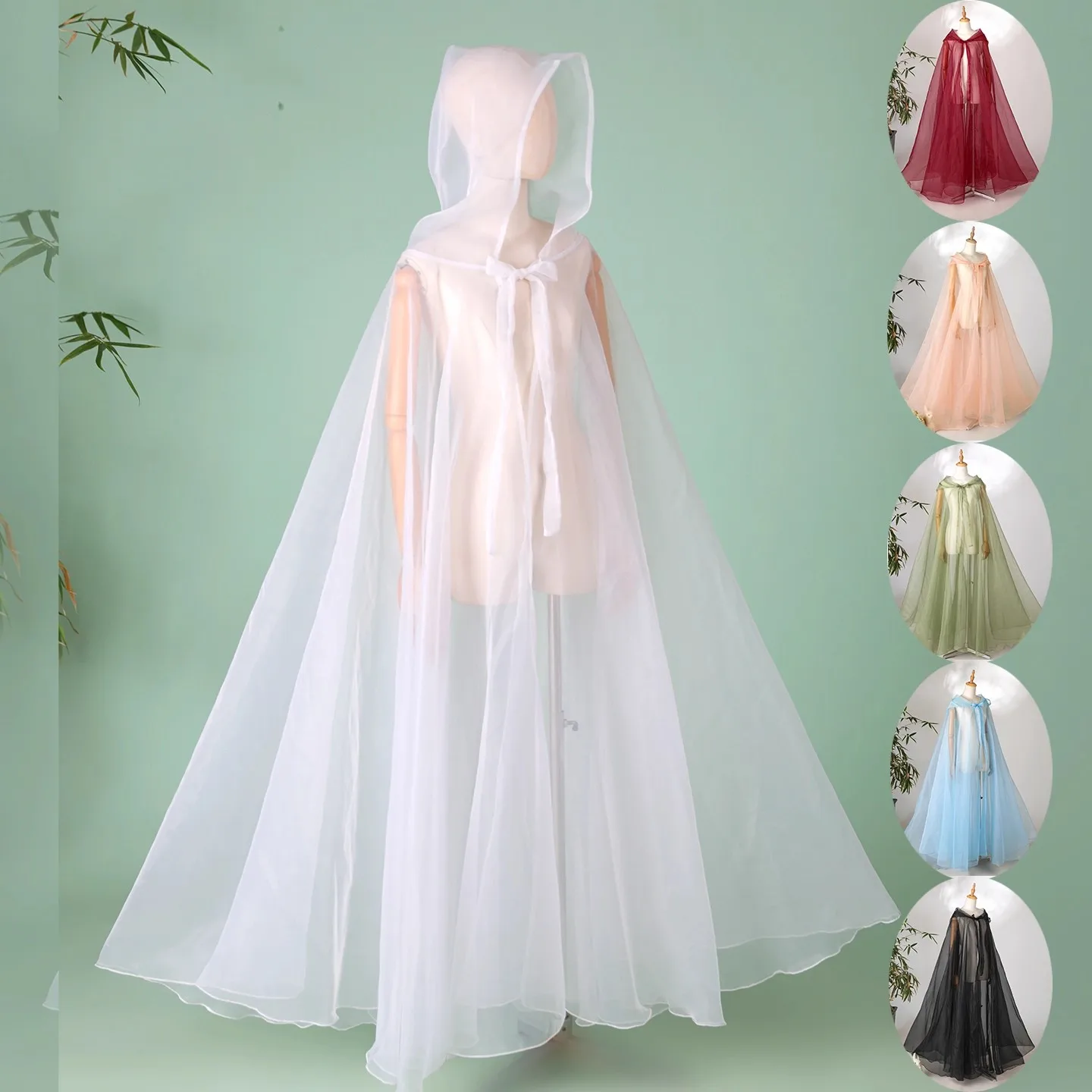 mingli-tengda-女性用オーガンザケープ-フード付き花嫁ショール-帽子付き-ピンク-漢服多用途-xiuhe-結婚式-旅行写真撮影アクセサリー